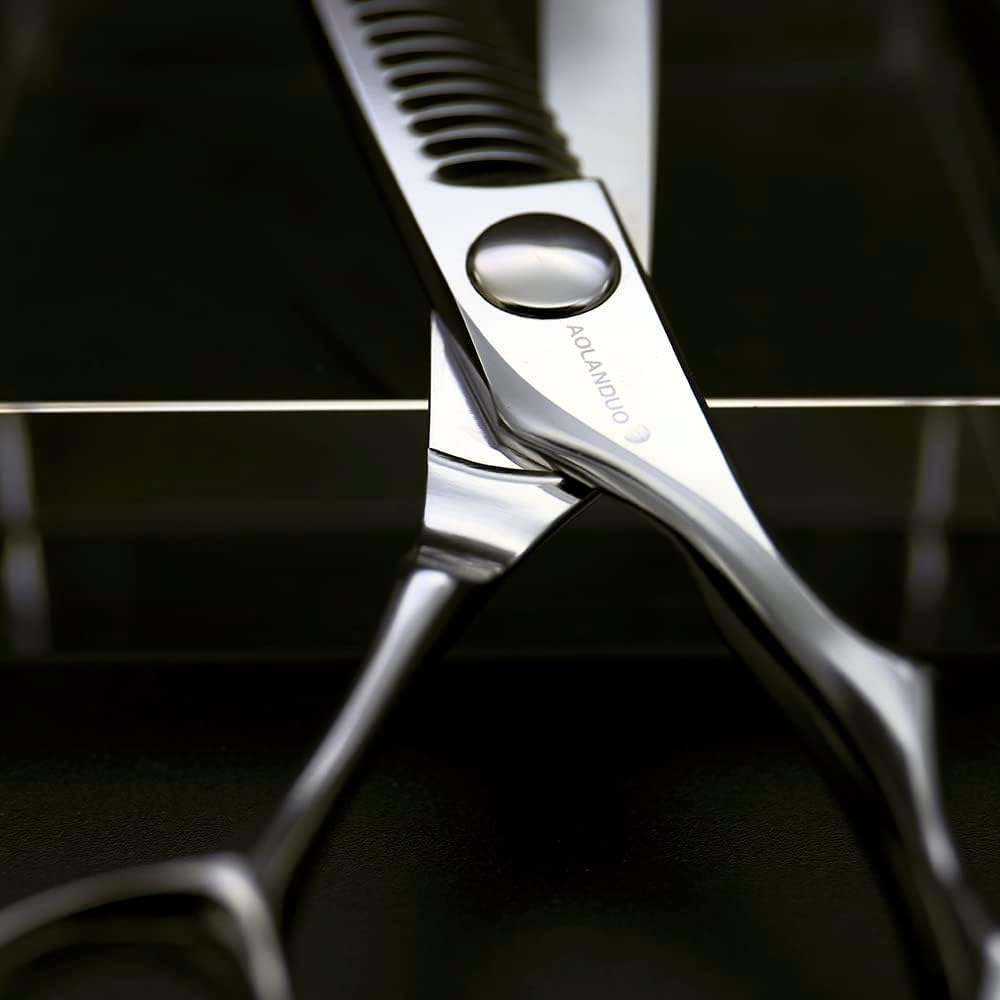 AOLANDUO Invisible-Blend Thinning Scissors – 6" VG10 Texturizing Shears for Natural Volume & Soft Layers – 25-Tooth Precision Edge, Offset Ergonomic Handle, Professional Hairdressing Scissors